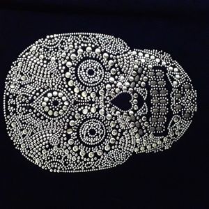 Ay Guey Mexican embellished sugar skull Hallow criss cross tunic top L goth punk